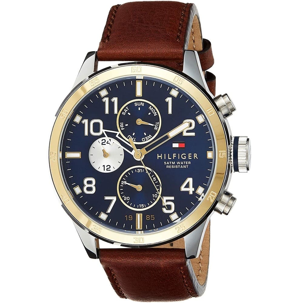 Tommy Hilfiger Trent 1791137 Two-Tone Case Blue Dial Brown Leather Men's Watch