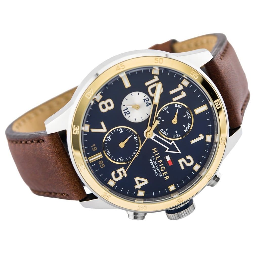 Tommy Hilfiger Trent 1791137 Two-Tone Case Blue Dial Brown Leather Men's Watch