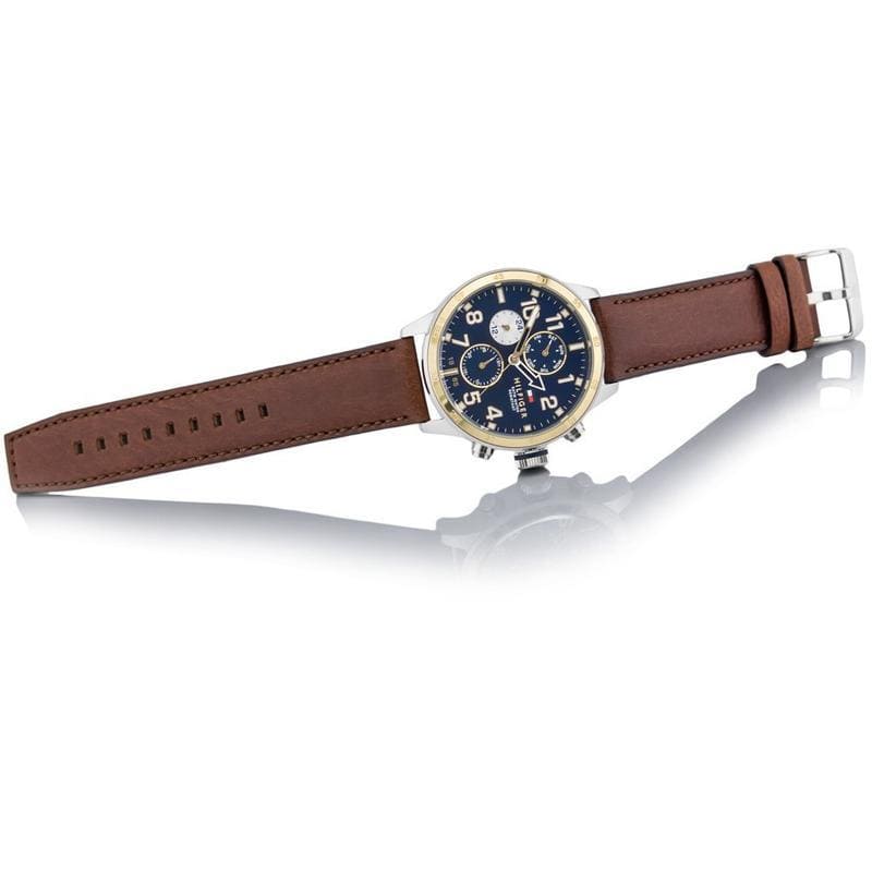 Tommy Hilfiger Trent 1791137 Two-Tone Case Blue Dial Brown Leather Men's Watch