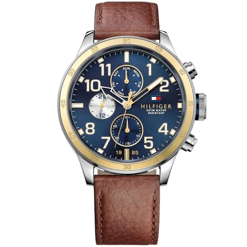 Tommy Hilfiger Trent 1791137 Two-Tone Case Blue Dial Brown Leather Men's Watch