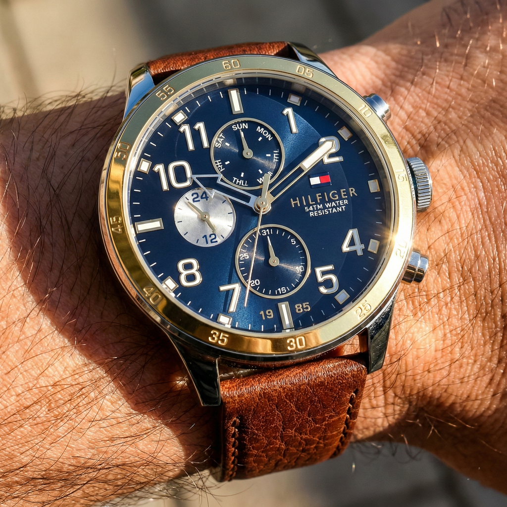 Tommy Hilfiger Trent 1791137 Two-Tone Case Blue Dial Brown Leather Men's Watch