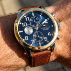 Tommy Hilfiger Trent 1791137 Two-Tone Case Blue Dial Brown Leather Men's Watch