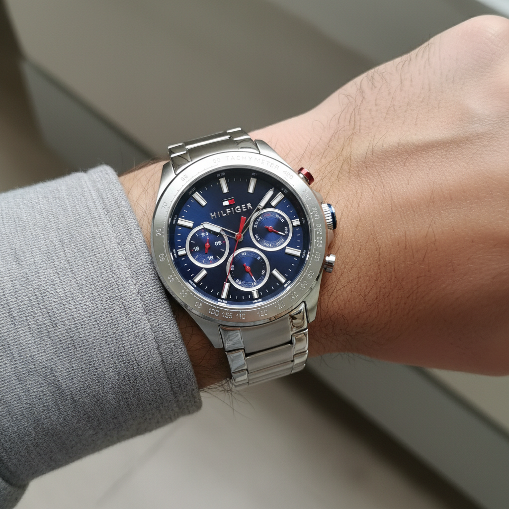Tommy Hilfiger Hudson 1791228 Silver Case Blue Dial Silver Stainless Steel Men's Watch