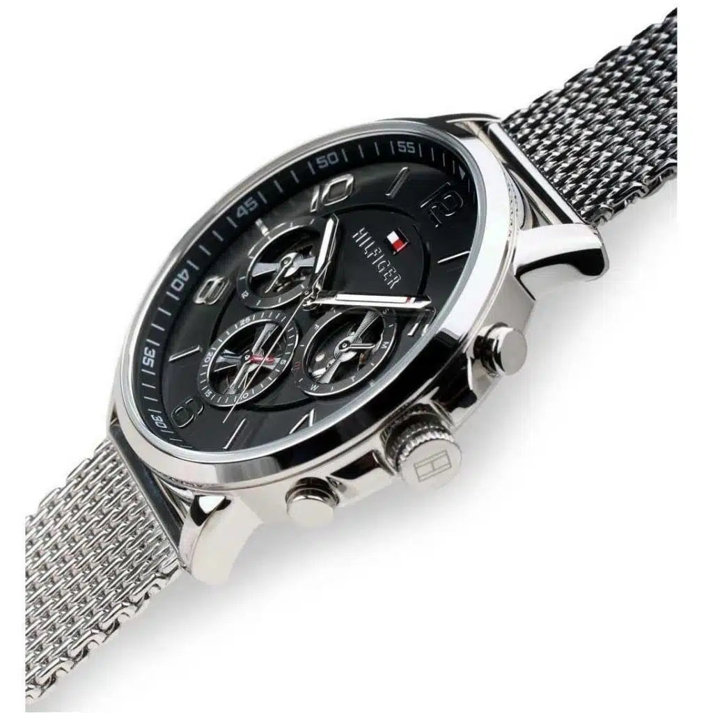 Tommy Hilfiger Keagan 1791292 Silver Mesh Black Dial Skeleton Men's Watch