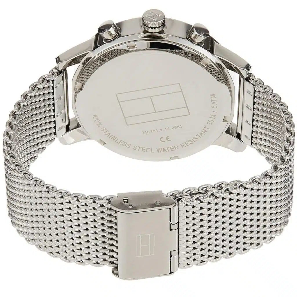 Tommy Hilfiger Keagan 1791292 Silver Mesh Black Dial Skeleton Men's Watch