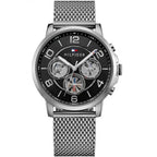 Tommy Hilfiger Keagan 1791292 Silver Mesh Black Dial Skeleton Men's Watch
