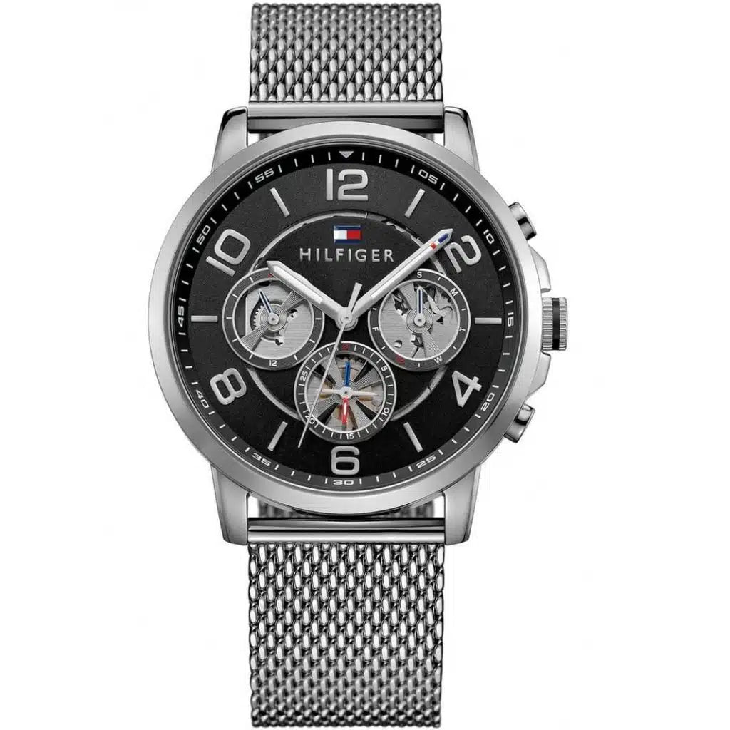 Tommy Hilfiger Keagan 1791292 Silver Mesh Black Dial Skeleton Men's Watch