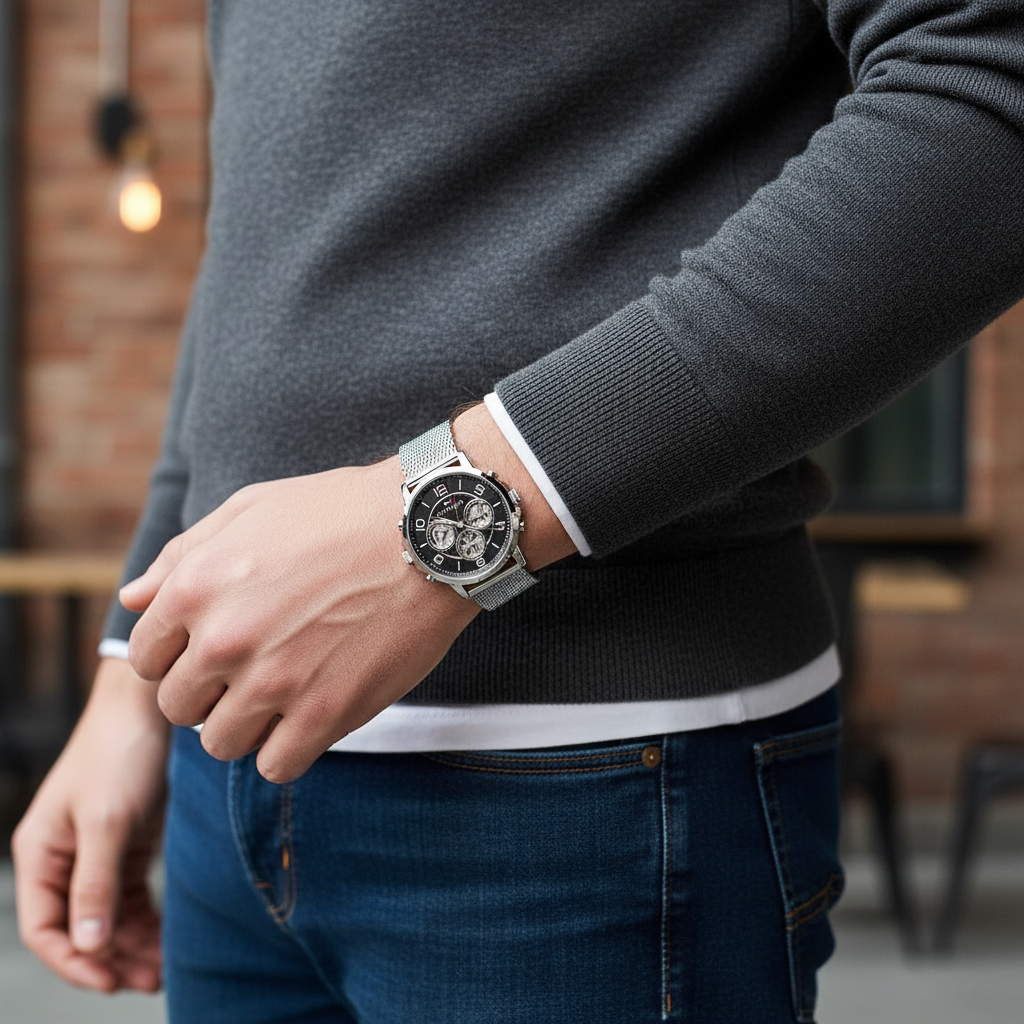 Tommy Hilfiger Keagan 1791292 Silver Mesh Black Dial Skeleton Men's Watch