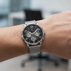 Tommy Hilfiger Keagan 1791292 Silver Mesh Black Dial Skeleton Men's Watch