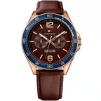 Tommy Hilfiger Erik 1791367 Rose Gold Case Brown Dial Blue Bezel Leather Men's Watch