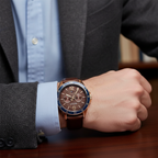 Tommy Hilfiger Erik 1791367 Rose Gold Case Brown Dial Blue Bezel Leather Men's Watch