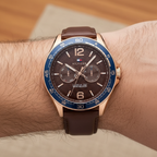 Tommy Hilfiger Erik 1791367 Rose Gold Case Brown Dial Blue Bezel Leather Men's Watch