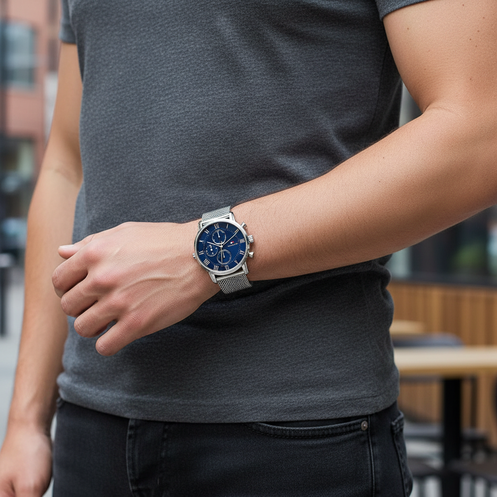 Tommy Hilfiger Kane 1791398 Multi-Function Blue Dial Men's Mesh Watch