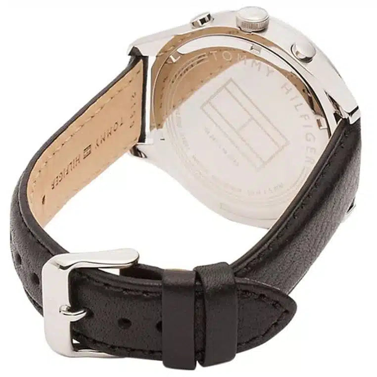 Tommy Hilfiger Gavin 1791468 Silver Case Blue Dial Black Leather Men's Watch