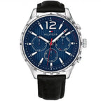 Tommy Hilfiger Gavin 1791468 Silver Case Blue Dial Black Leather Men's Watch