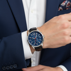 Tommy Hilfiger Gavin 1791468 Silver Case Blue Dial Black Leather Men's Watch