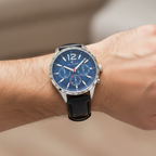 Tommy Hilfiger Gavin 1791468 Silver Case Blue Dial Black Leather Men's Watch