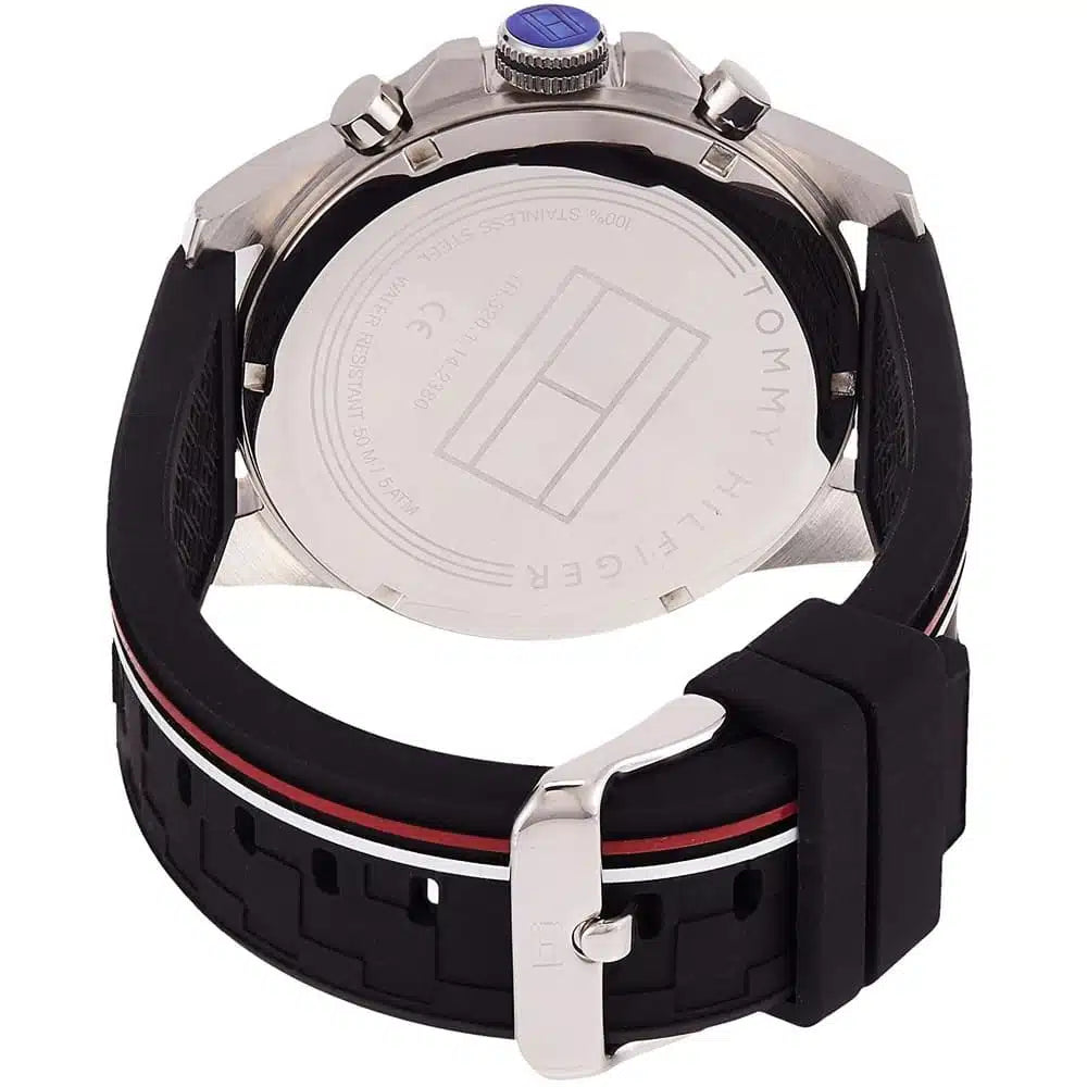 Tommy Hilfiger Decker 1791473 Silver Case Black Dial Silicone Men's Watch