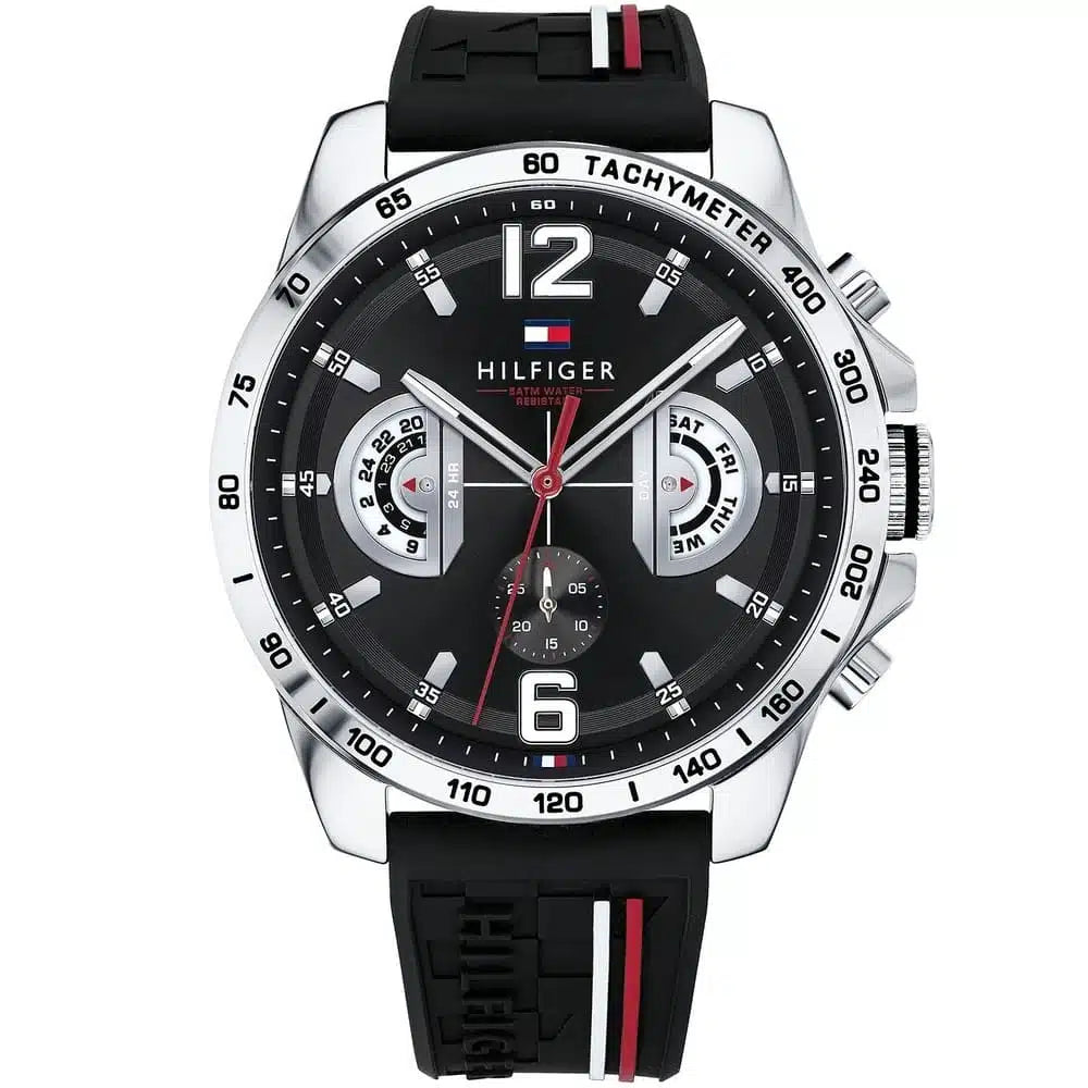 Tommy Hilfiger Decker 1791473 Silver Case Black Dial Silicone Men's Watch