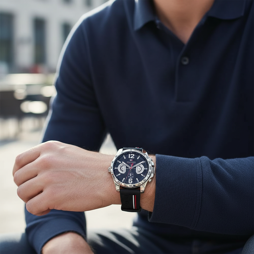 Tommy Hilfiger Decker 1791473 Silver Case Black Dial Silicone Men's Watch
