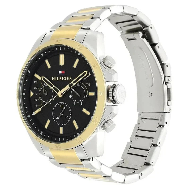 Tommy Hilfiger Decker 1791559 Two-Tone Case Black Dial Stainless Steel Men's Watch