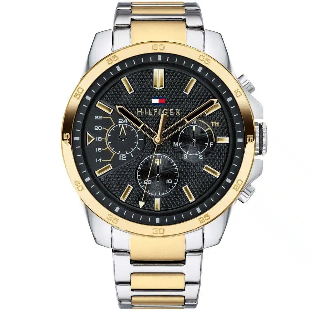 Tommy Hilfiger Decker 1791559 Two-Tone Case Black Dial Stainless Steel Men's Watch