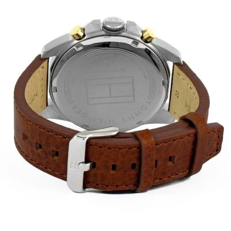 Tommy Hilfiger Decker 1791561 Silver/Gold Case Blue Dial Brown Leather Men's Watch