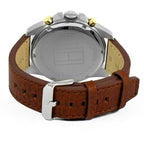 Tommy Hilfiger Decker 1791561 Silver/Gold Case Blue Dial Brown Leather Men's Watch