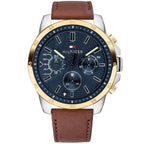 Tommy Hilfiger Decker 1791561 Silver/Gold Case Blue Dial Brown Leather Men's Watch