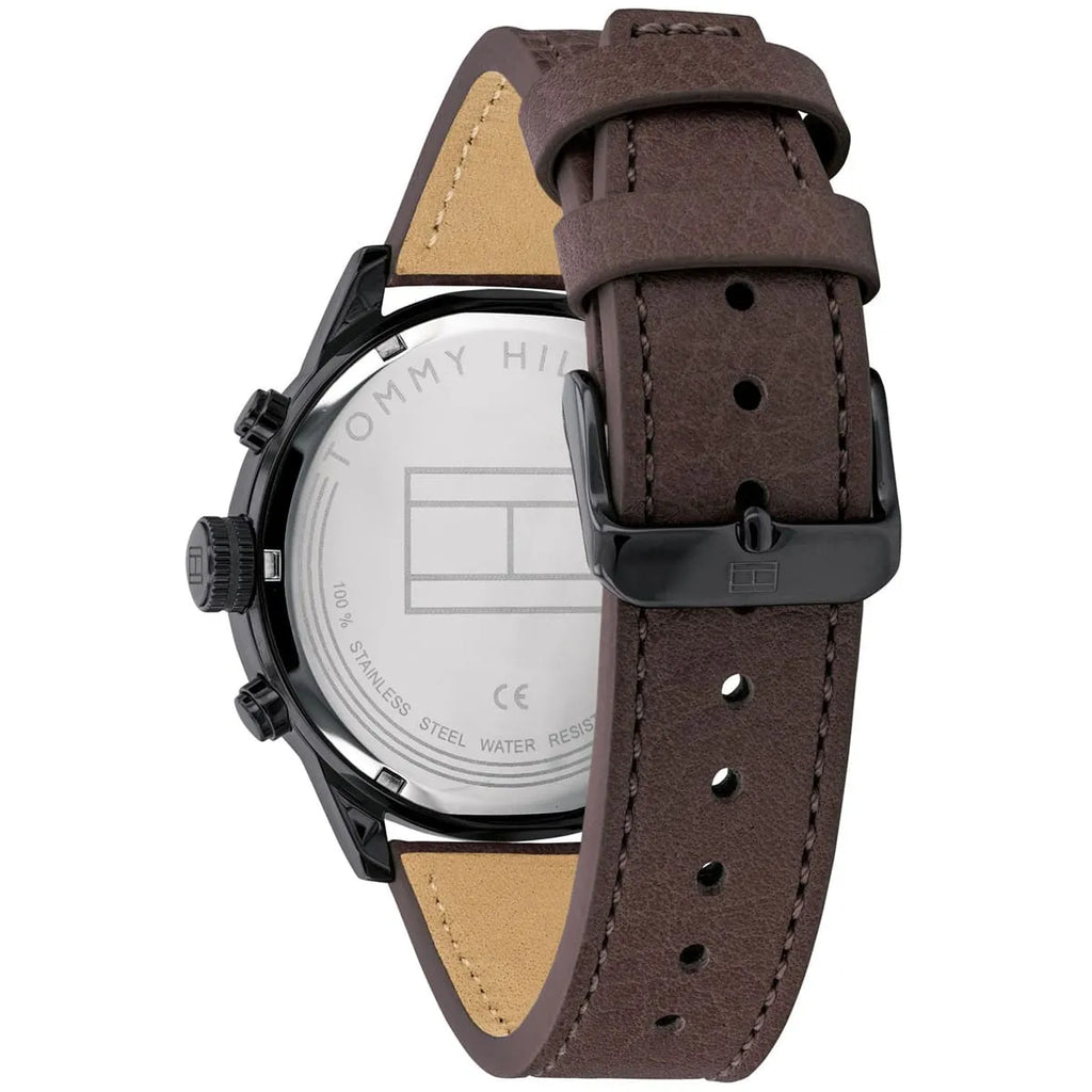 Tommy Hilfiger Icon 1791593 Black Case Blue Dual-Time Dial Brown Leather Men's Watch