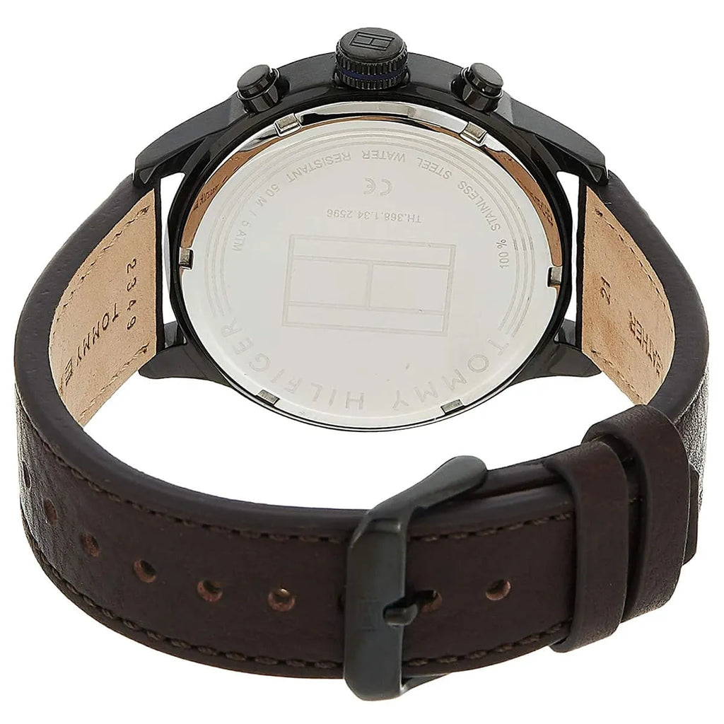 Tommy Hilfiger Icon 1791593 Black Case Blue Dual-Time Dial Brown Leather Men's Watch