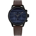 Tommy Hilfiger Icon 1791593 Black Case Blue Dual-Time Dial Brown Leather Men's Watch