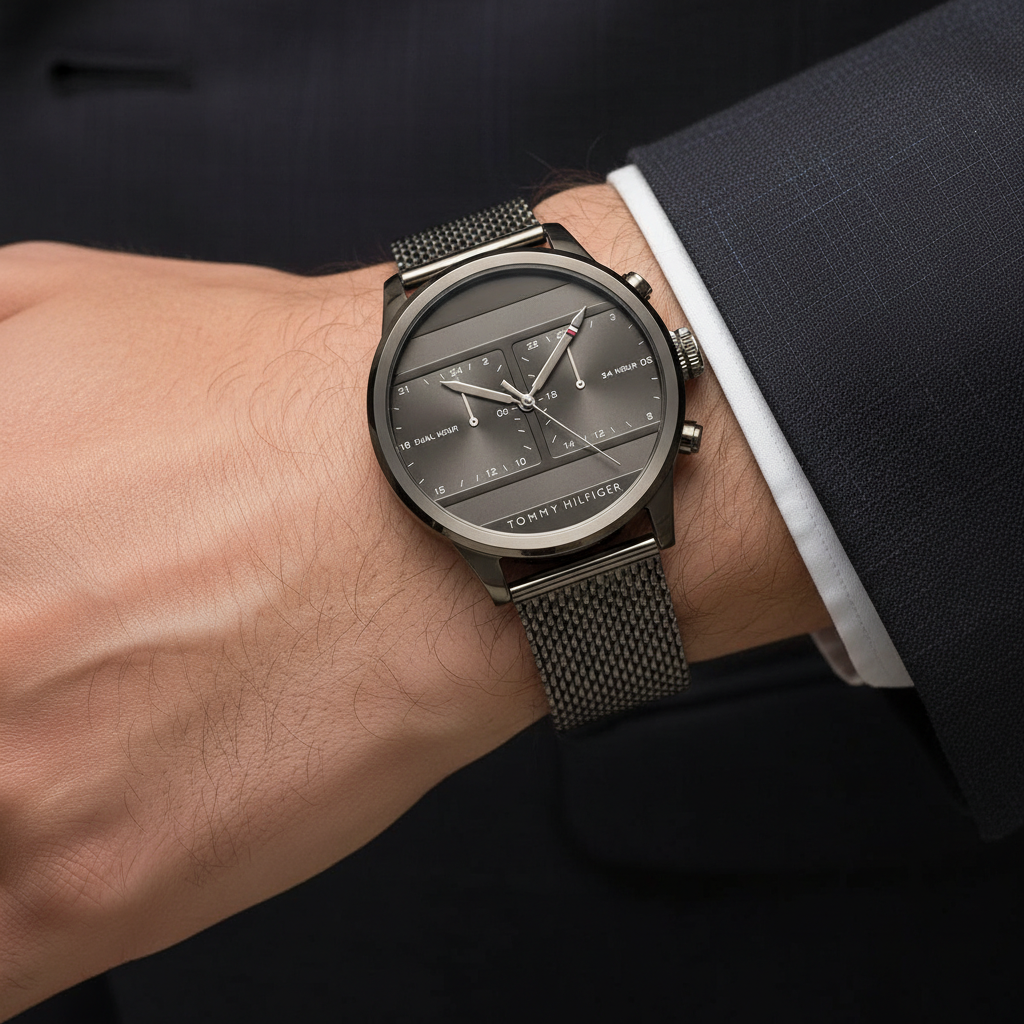ساعة رجالي تومي هيلفيغر أيكون 1791597 شبكية لون رمادي معدني