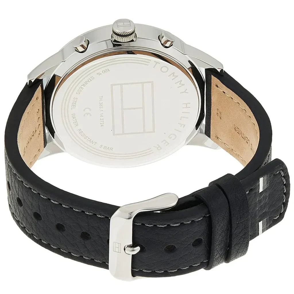 Tommy Hilfiger Kyle 1791630 Silver Case Black Dial Black Leather Men's Watch