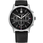 Tommy Hilfiger Kyle 1791630 Silver Case Black Dial Black Leather Men's Watch
