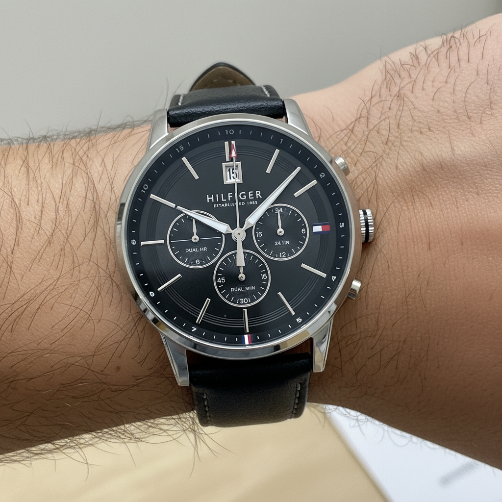 Tommy Hilfiger Kyle 1791630 Silver Case Black Dial Black Leather Men's Watch