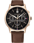 Tommy Hilfiger Kyle 1791631 Rose Gold Case Black Dial Brown Leather Men's Watch