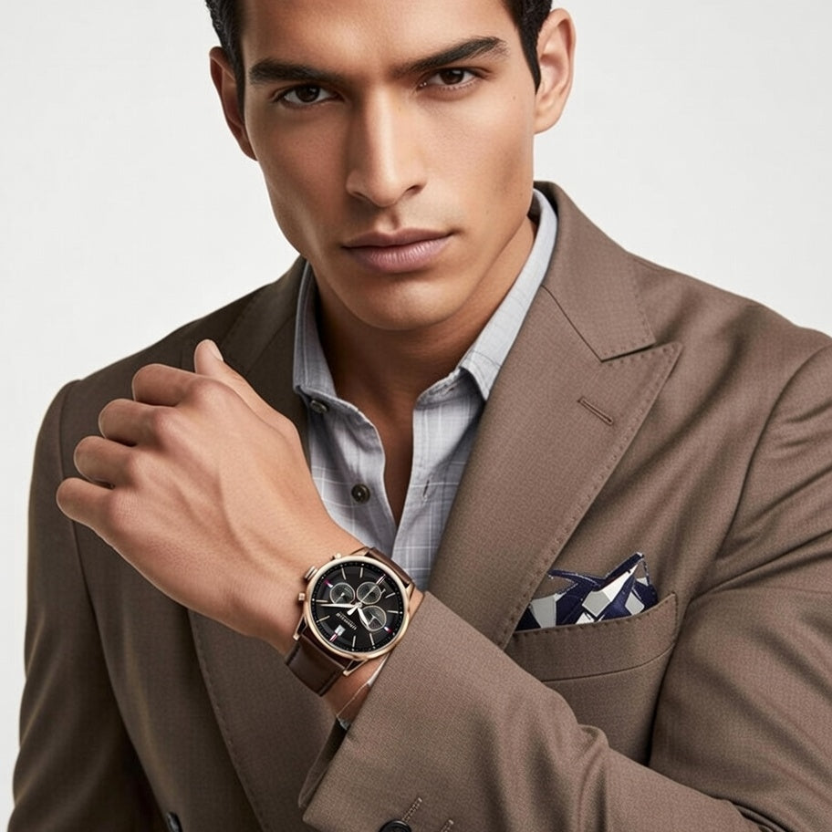 Tommy Hilfiger Kyle 1791631 Rose Gold Case Black Dial Brown Leather Men's Watch
