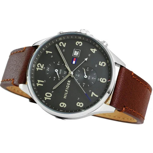 Tommy Hilfiger Banks 1791710 Brown Leather Strap Dark Grey Dial Men's Watch