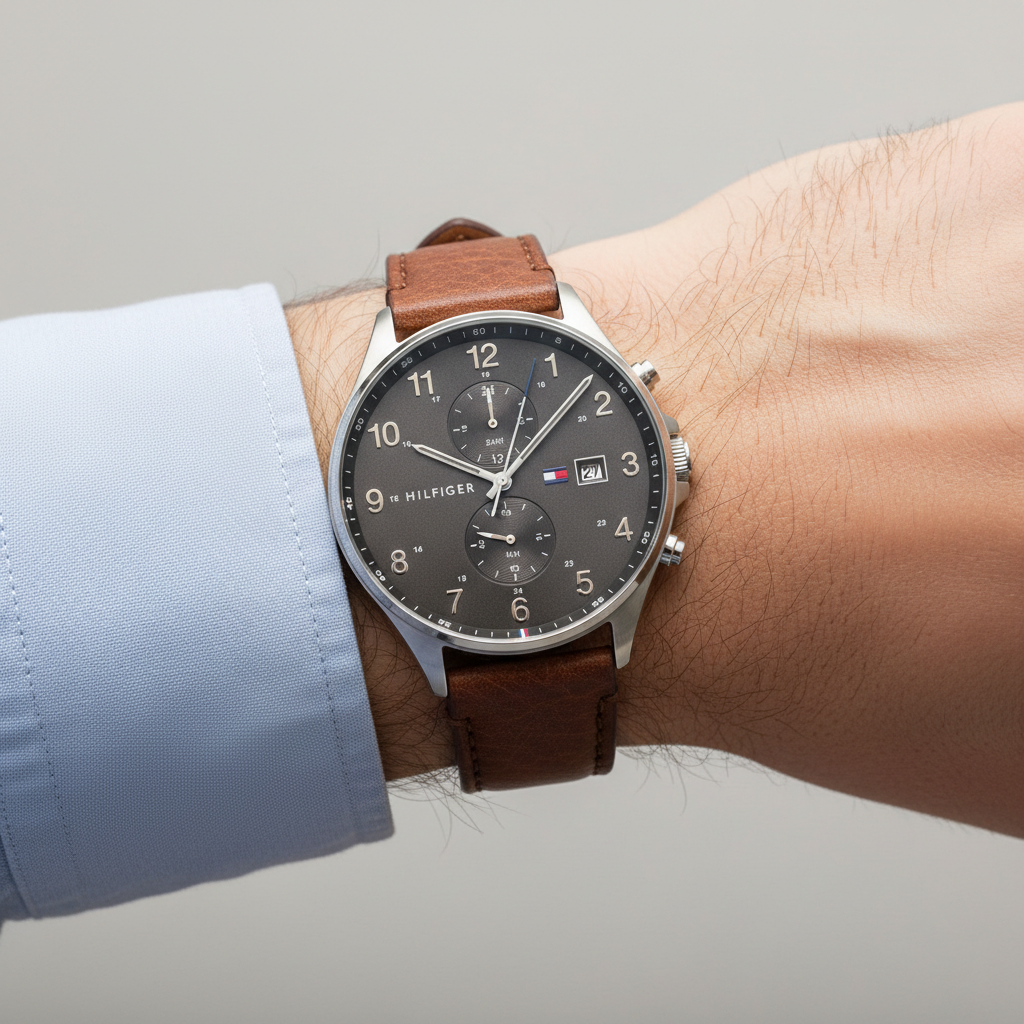 Tommy Hilfiger Banks 1791710 Brown Leather Strap Dark Grey Dial Men's Watch