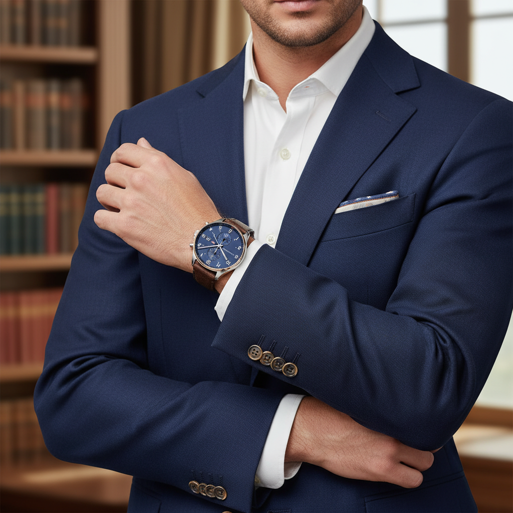 Tommy Hilfiger West 1791712 Silver Case Blue Dial Brown Leather Men's Watch