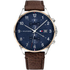 Tommy Hilfiger West 1791712 Silver Case Blue Dial Brown Leather Men's Watch