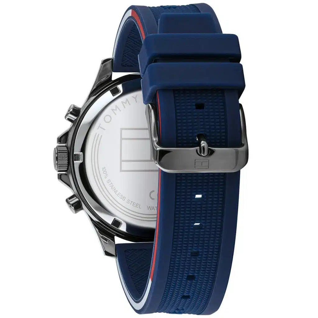 Tommy Hilfiger Bank 1791721 Gunmetal Case Blue Dial Blue Silicone Men's Watch