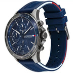 Tommy Hilfiger Bank 1791721 Gunmetal Case Blue Dial Blue Silicone Men's Watch