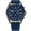 Tommy Hilfiger Bank 1791721 Gunmetal Case Blue Dial Blue Silicone Men's Watch