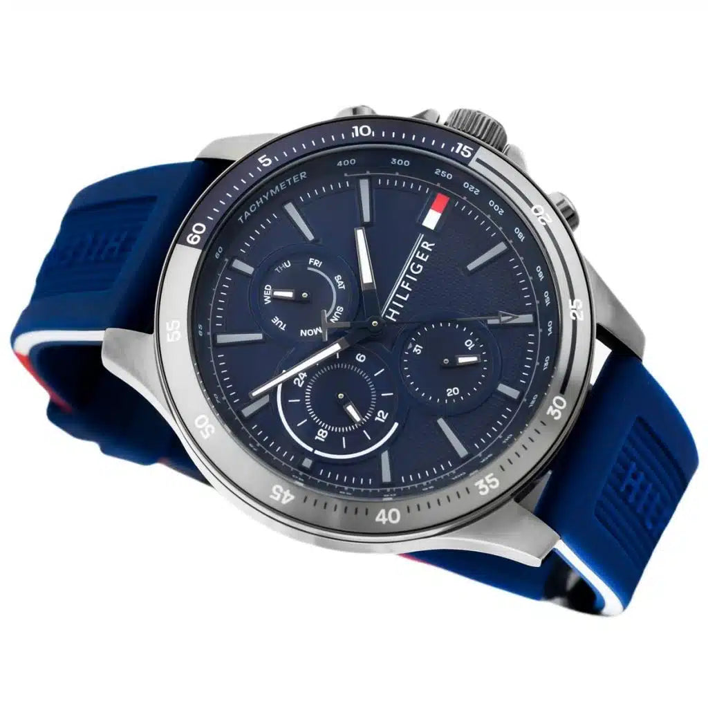 Tommy Hilfiger Bank 1791721 Gunmetal Case Blue Dial Blue Silicone Men's Watch