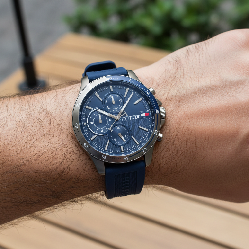Tommy Hilfiger Bank 1791721 Gunmetal Case Blue Dial Blue Silicone Men's Watch