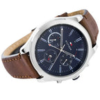 Tommy Hilfiger Ashton 1791741 Silver Case Blue Dial Brown Leather Men's Watch