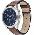 Tommy Hilfiger Ashton 1791741 Silver Case Blue Dial Brown Leather Men's Watch