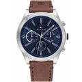Tommy Hilfiger Ashton 1791741 Silver Case Blue Dial Brown Leather Men's Watch